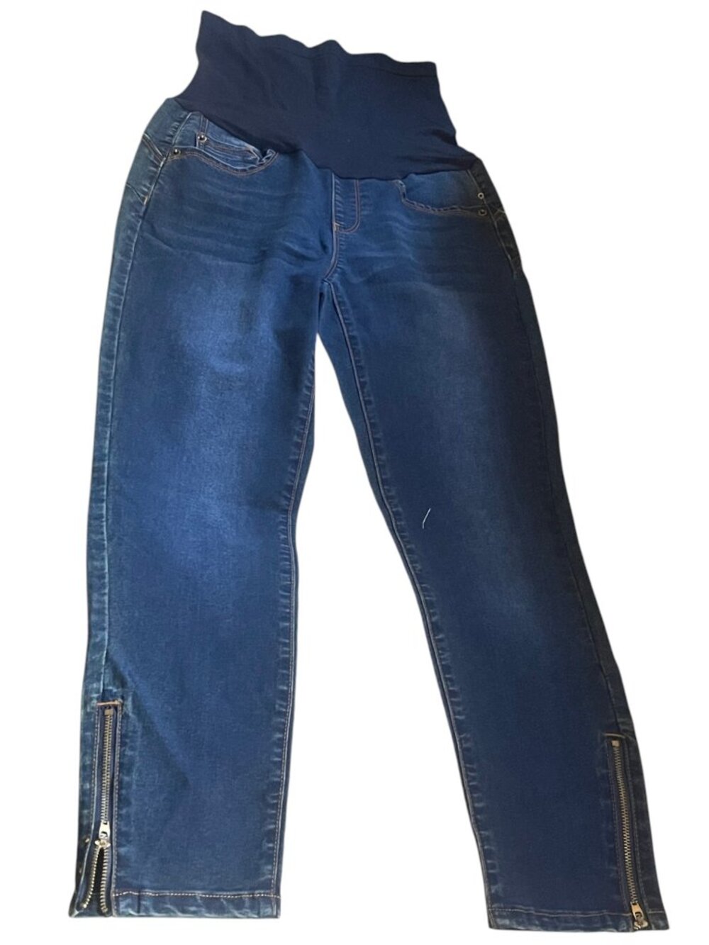 Haute Mama Maternity Skinny Ankle Zip Accent Jeans Over Belly Stretch Denim M - Picture 6 of 7